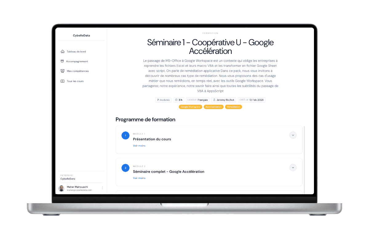Page séminaire avec programme structuré en modules